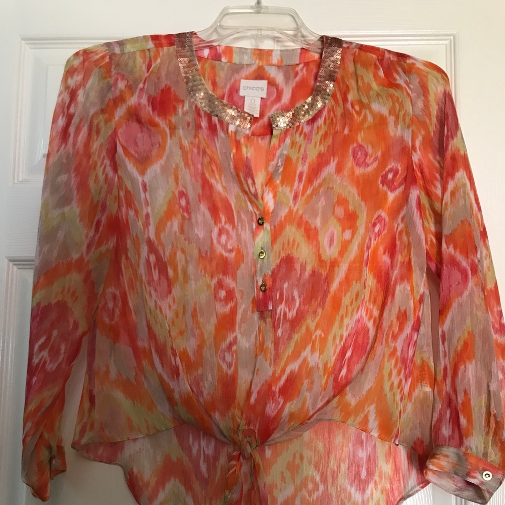Chico’s Sheer Tie front Blouse
